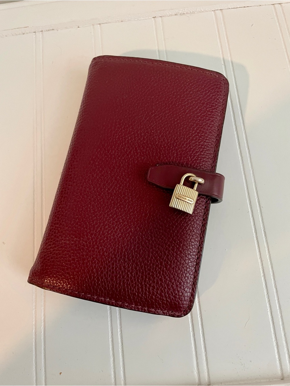 Michael Kors Burgundy Leather Wallet with Gold Padlock
